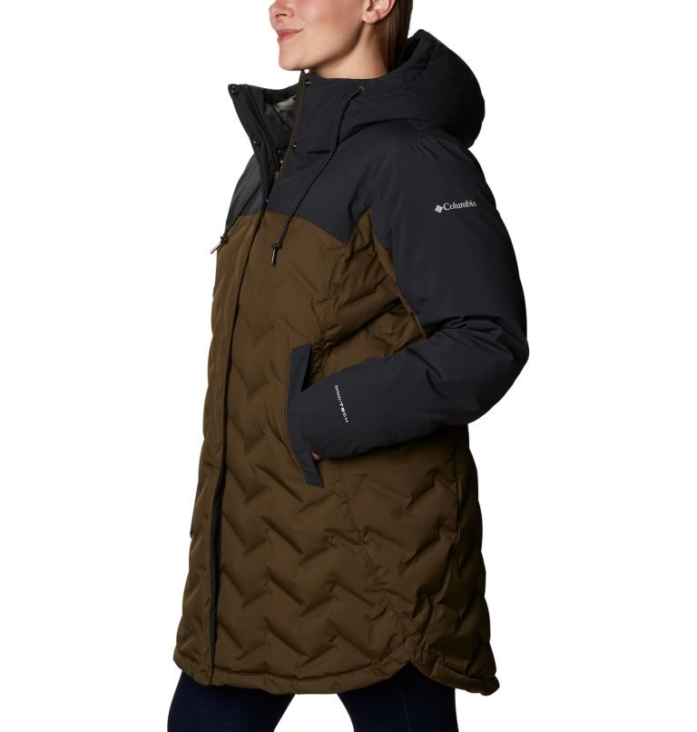 Women's Columbia Mountain Croo Long Down Jackets Olive / Black | Plus Size CA-M6841